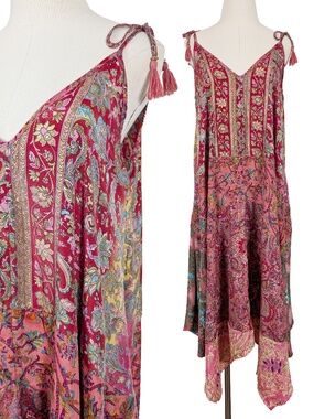 Paani Boho Midi Printed Dress Asymmetrical Floral Summer Event Size Large